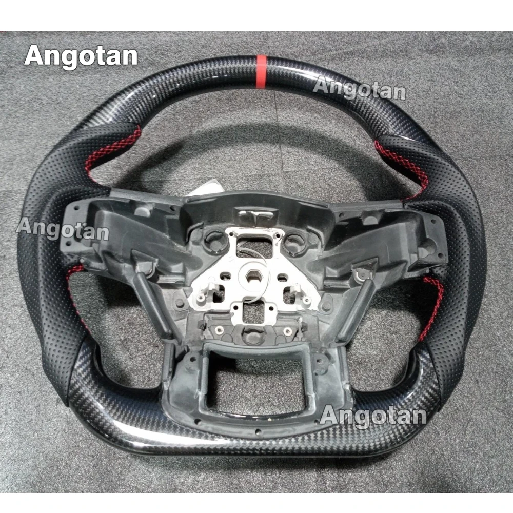 عجلة قيادة من ألياف الكربون الحقيقية لسيارة فورد F150 عجلة القيادة 2015-2020 بدون فتحات مجداف قبضة جلدية مثقوبة