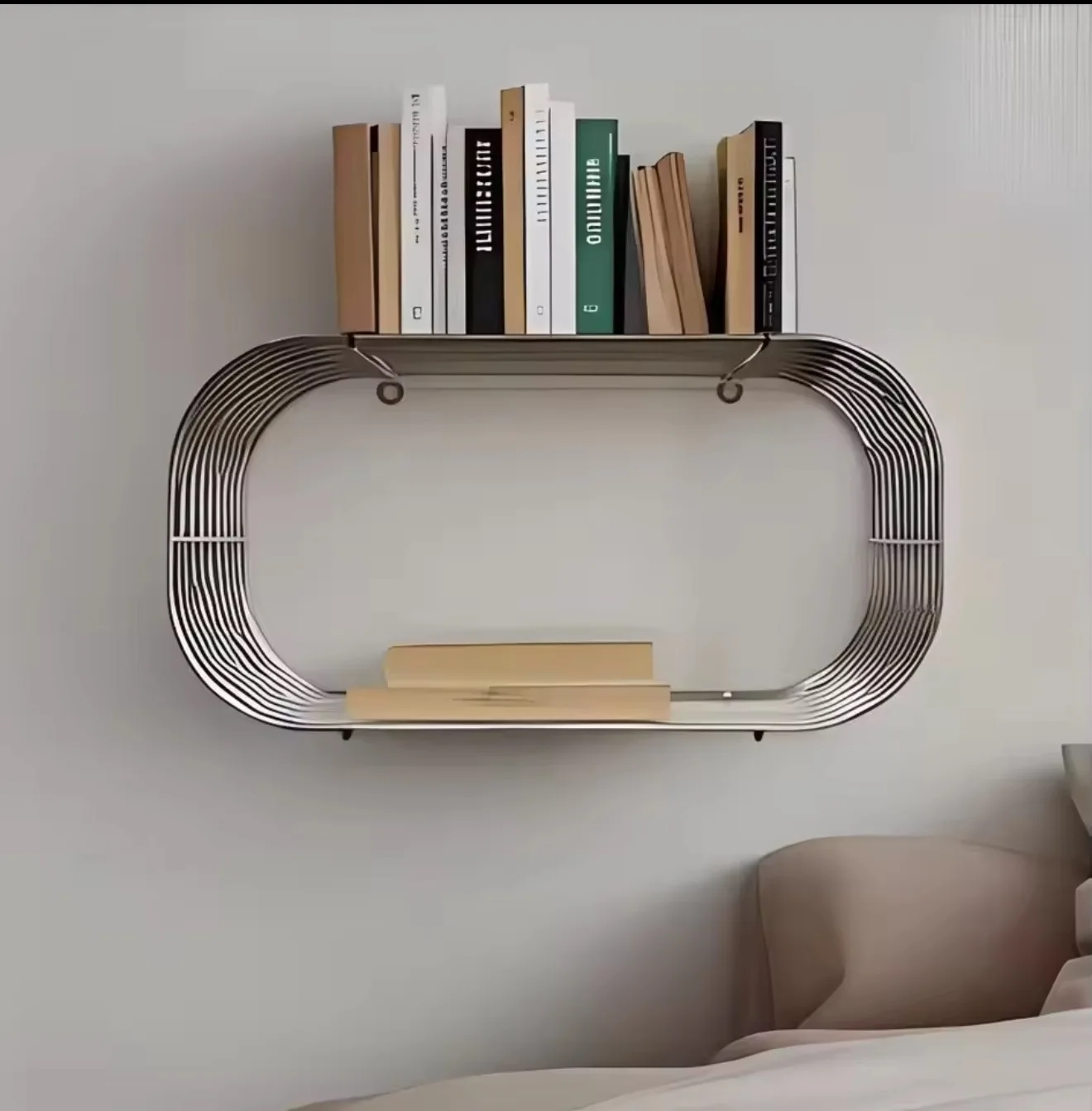 Metal Wall Shelf, Oval Floating Storage Rack, Industrial Style 2-Tier Wall Mounted Shelf for Living Room Bedroom