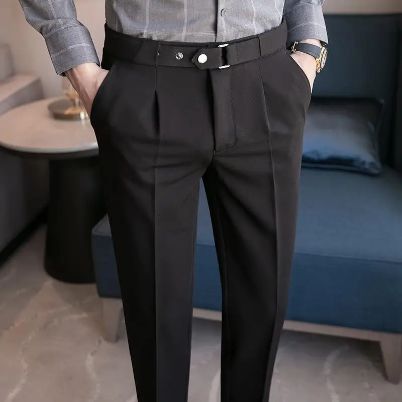 High Waist Man Suits Pants Social Tailoring Black Business Quality Luxury Trousers for Men Formal Summer 2024 Spandex Elegant Up