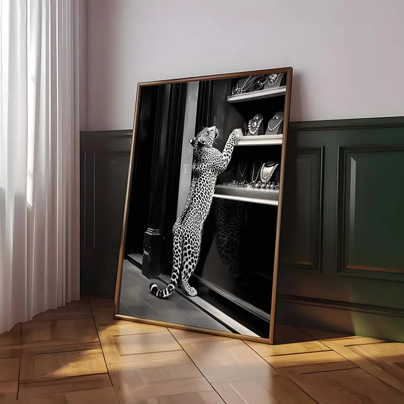 Black and White Fashion Magazine Canvas Painting Leopard Poster Trendy Print Wall for Living Room Home Office Store Decor