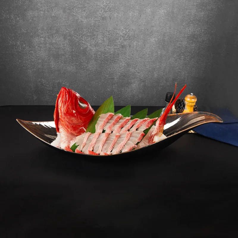 Restaurant Seafood Salmon Sashimi Plate Ceramic Conch-Shaped Platter Hotel Japanese Cuisine