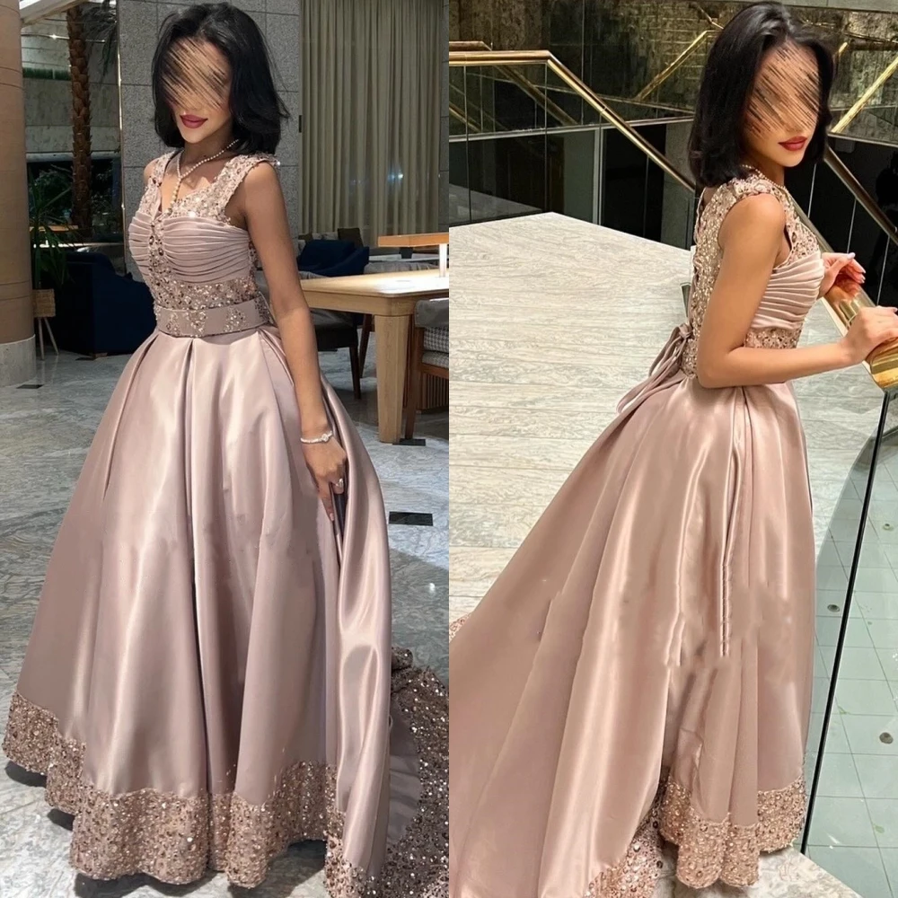 Customized Satin Pleat Sequined Birthday A-line Off-the-shoulder Bespoke Occasion Gown Midi Dresses