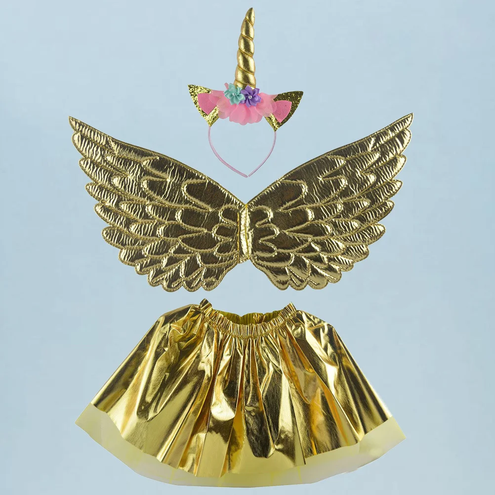 3-teiliges Einhorn-Stirnband-Kleid-Set für Kinder, Tüllrock, Prinzessin, Party, Kostüm, Bühnenaufführung, Ballettrock und Stirnband-Set