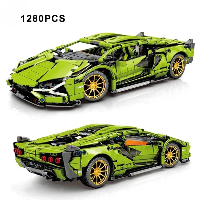 1280PCS New Technical 1:14 Lambo Super Sports Car Building Blocks MOC City Speed Vehicle Assemble Bricks Toys For Kids Boys