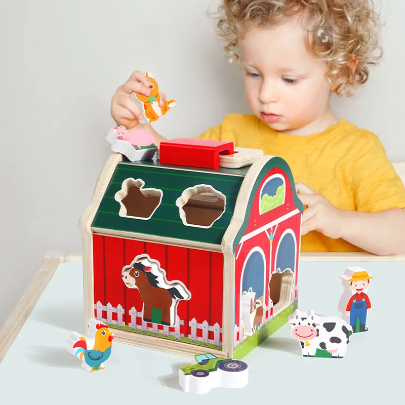 

Wooden animal matching house children's cognitive matching educational aids Enlightenment baby building toys
