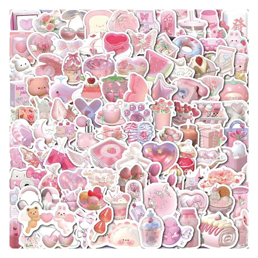 10/30/50/100PCS Cute 3D Pink Stickers Aesthetic Ins Cartoon Decals DIY Phone Laptop Fridge Kawaii Decoration Kids Sticker Toys