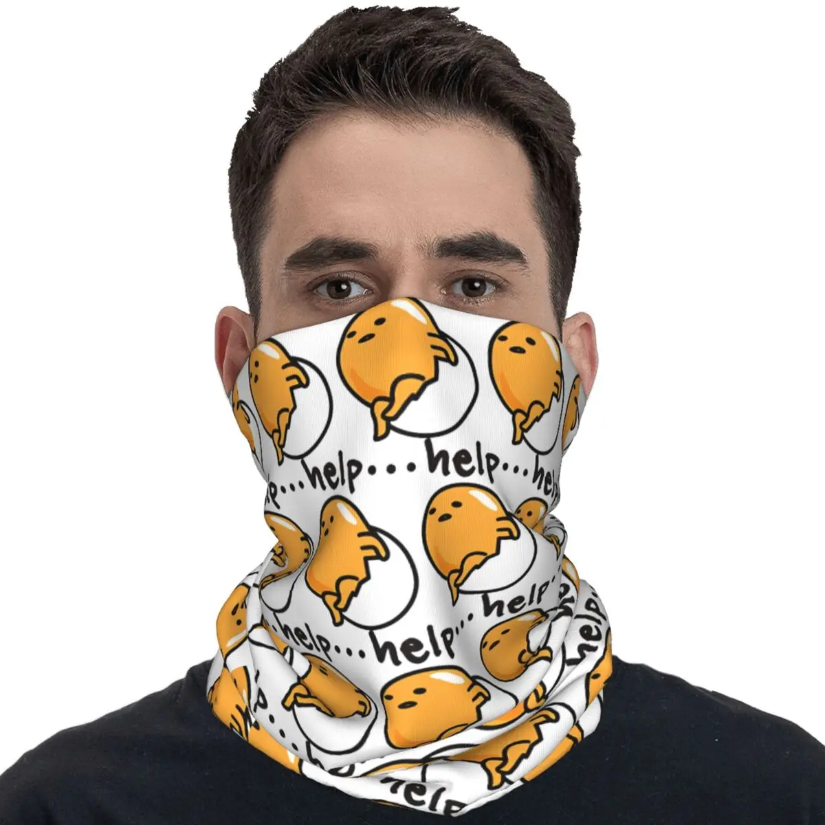 Gudetama Help Me Bandana Fashion Punk Cycling Mask Hunting Fishing Sun Protection Balaclava Custom DIY Soft Warm Face Cover Mask