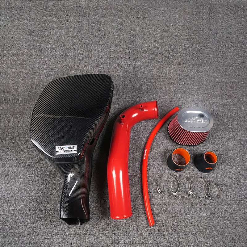 EDDYSTAR-Cold Air Intake Filtro Kit para Ford Mustang Mondeo Focus, Desempenho Tubo Vermelho, Heatshield, Melhor Qualidade Vendendo