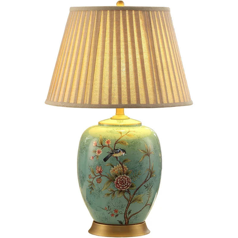 Retro blue copper living room table lamp new Chinese luxury ceramic extra large size new Chinese luxury sofa lamp