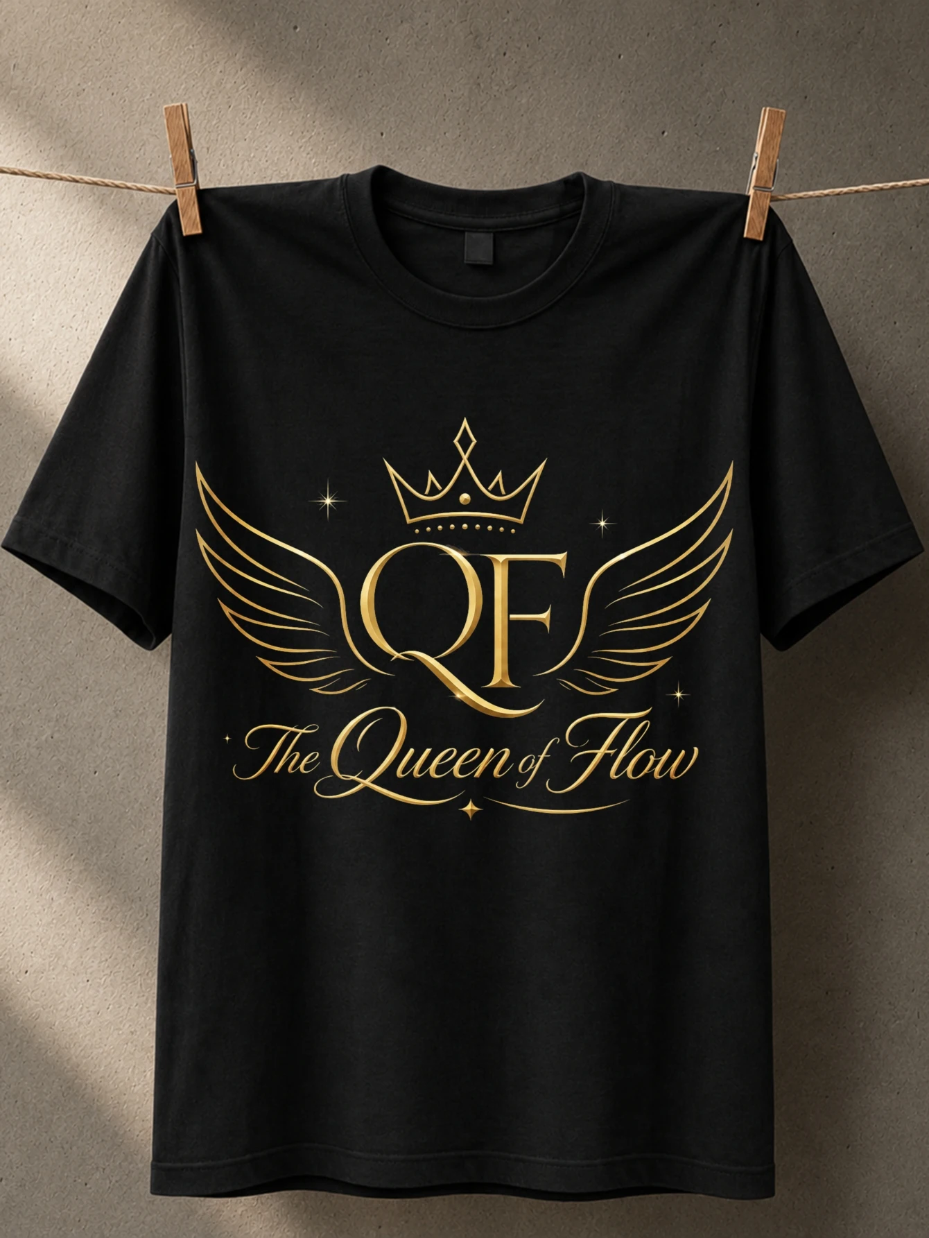 QF The Queen of Flow neon pink purple QF monogram crown wings and audio equalizer glow music diva  Unisex All T-Shirt