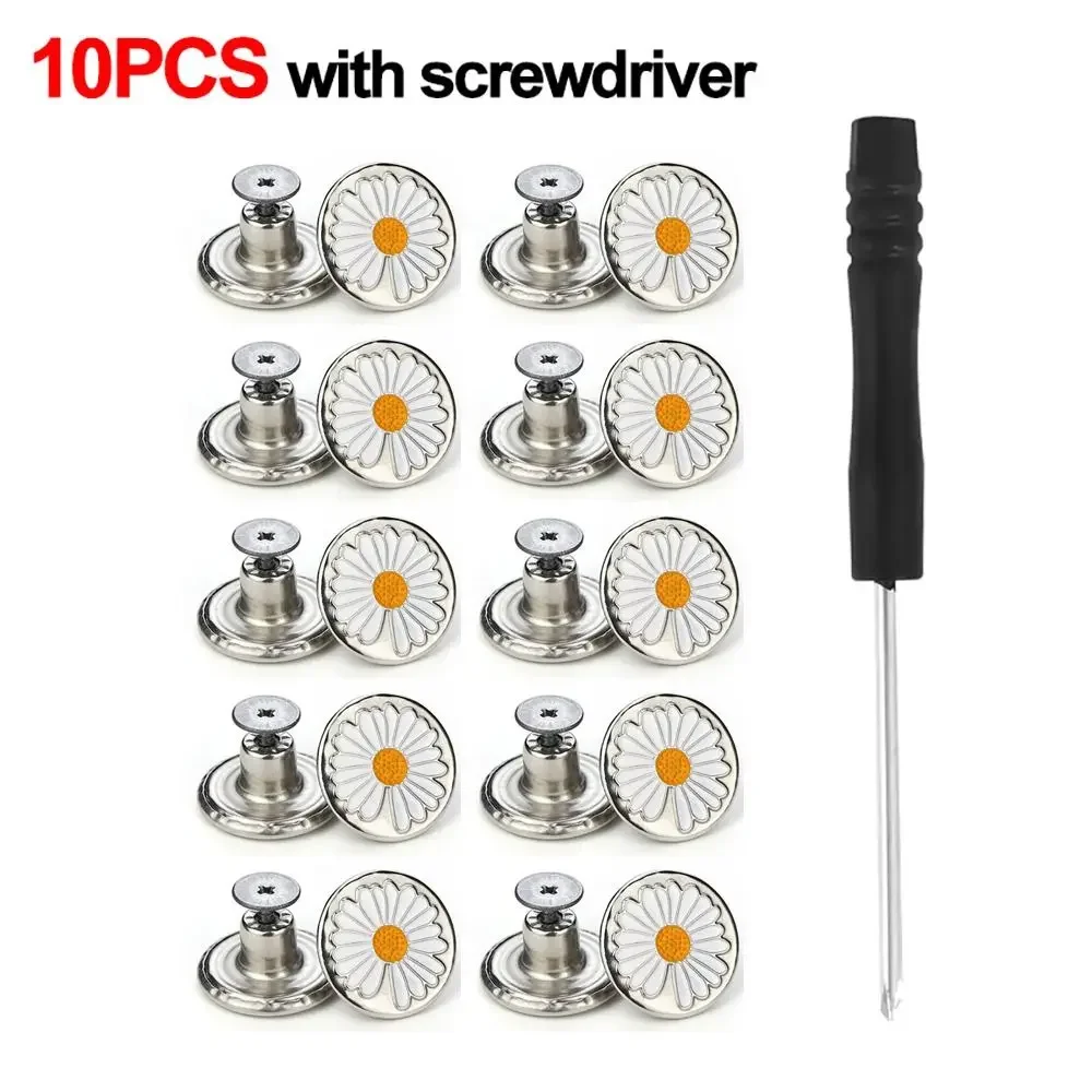 10 stuks/verpakking 17mm verstelbare spijkerbroek tailleverlenger knopen zonder spijkers, afneembare kledinggespen met gratis schroevendraaier inbegrepen