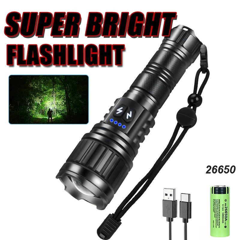 

10000LM Ultra Bright Dual Light Source Flashlight Rechargeable Waterproof Emergency Lighting Spotlight Outdoor Camping Torch