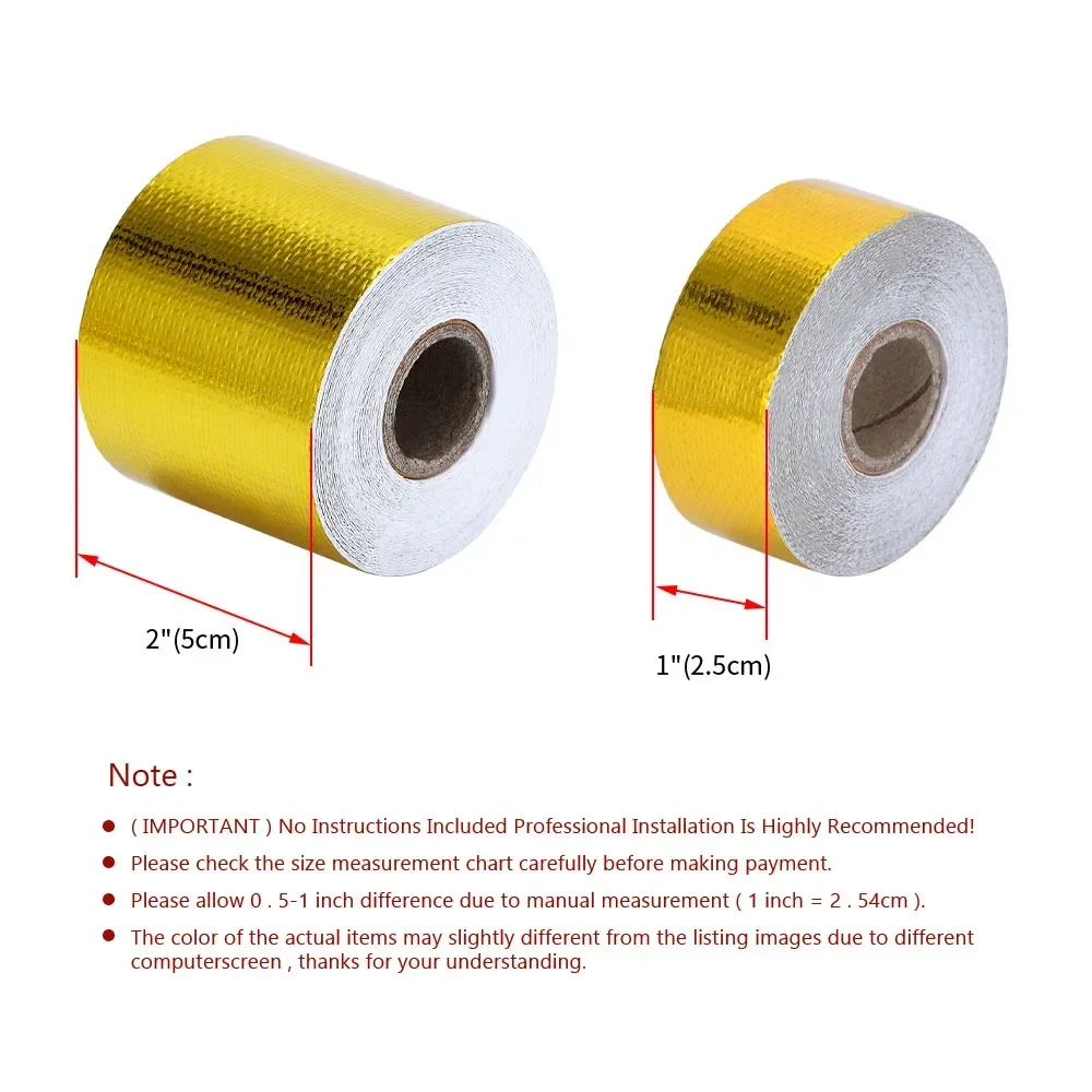 2 Inch 5/10M Gold 2'' Thermal exhaust Tape Air Intake Heat Insulation Shield Wrap Reflective Heat Barrier Self Adhesive Engine