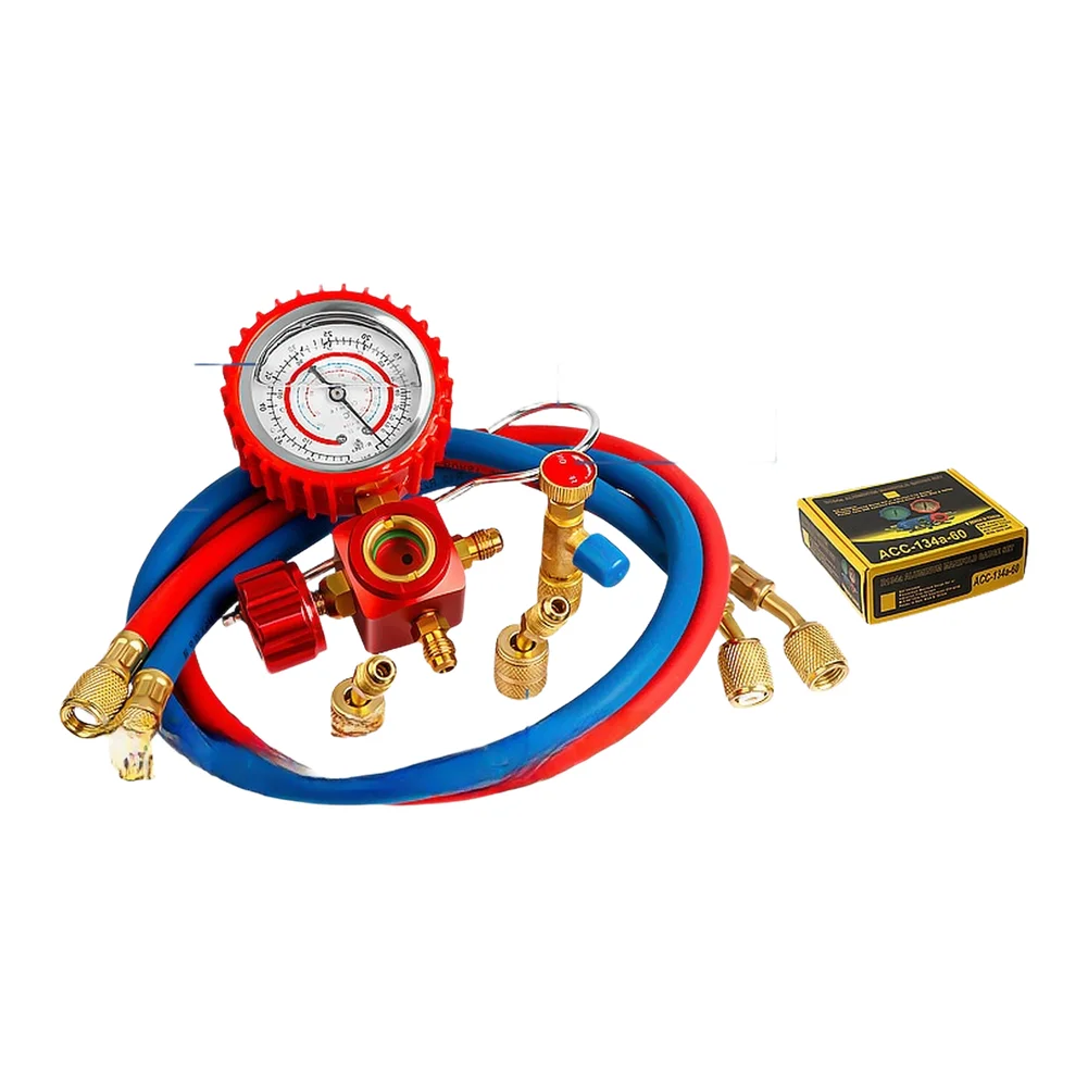 AC Manifold Gauge Kit W/ Shockproof Gauge For R134a & Other Coolants With Pressure Gauge Charging Hose