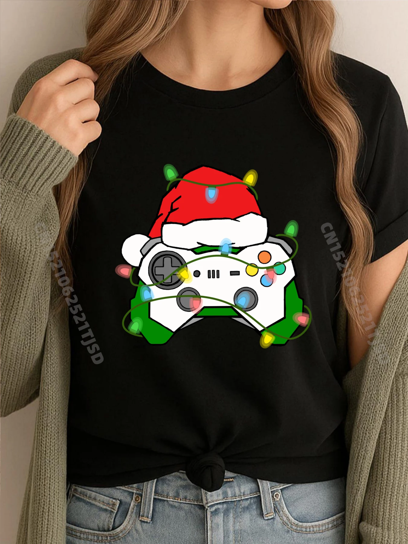 

Gamer Christmas Gaming Santa Hat Video Game Controller Black Graphic Tees Camiseta Masculina Geek