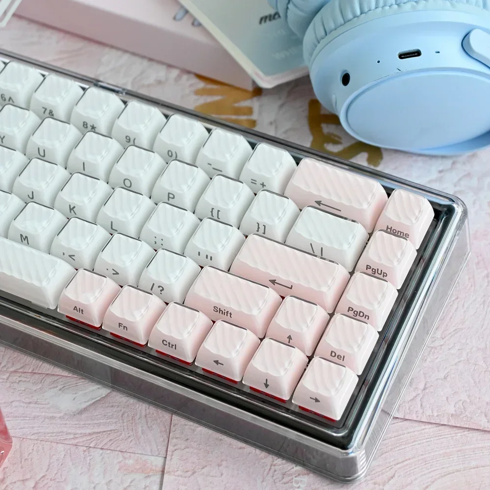 

Crystal Ocean Waves OEM Keycap Set PC+PBT 136 Keys Pink White for MX Switch 60/84/90/104/108 Layout Mechanical Keyboards