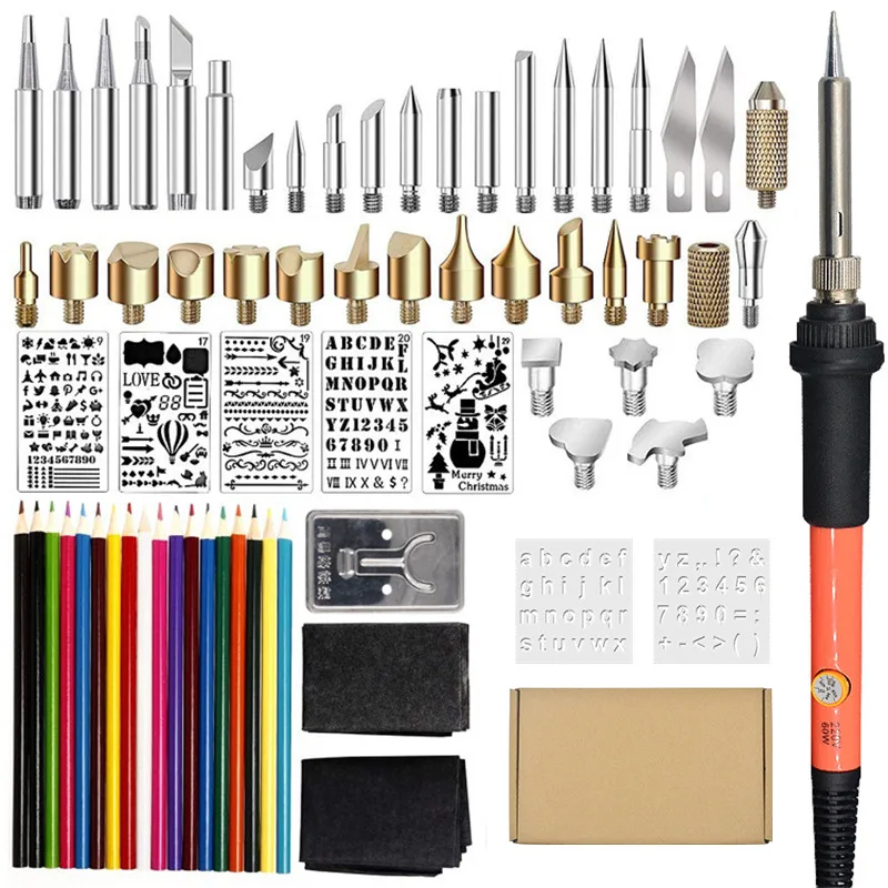 

Современный мощный электрический паяльник с регулируемой температурой, 71-компонентный инструмент для резьбы по пирографии, набор паяльников FYTC