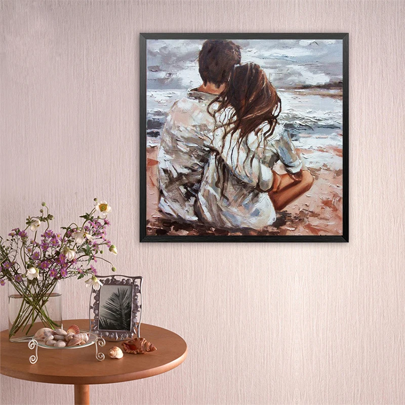 cross language the sea couple picture painting by number woman adults Zero-based painting Acrylic paints Home decoration gifts