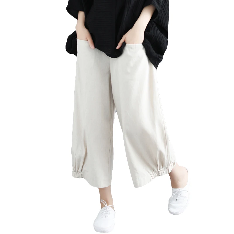 

Cotton and Linen Women Pants 2024 Wide Leg Slid Loose Slim Female Pants Summer New Comfortable Material Trousers