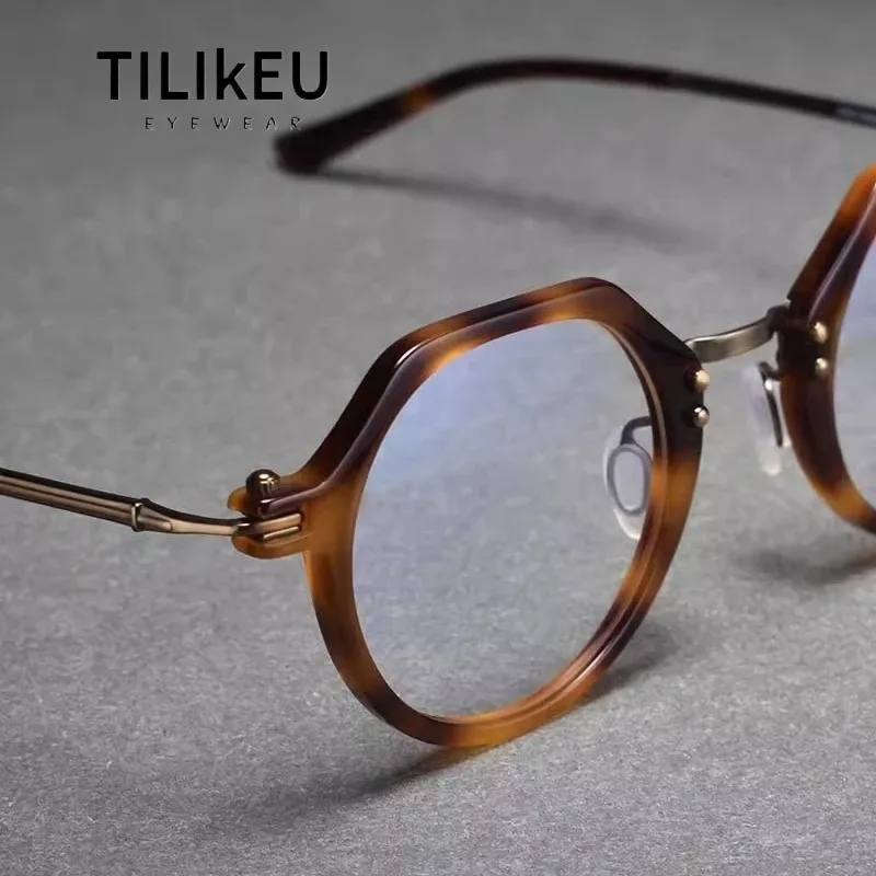 

Vintage Acetate Titanium Eyeglasses Frame Men Large Face Designer Literary Oval Frames Women Optical Prescription Glasses Frames