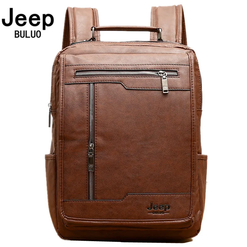 JEEP BULUO-Mochila PU de Grande Capacidade para Homens, Mochilas De Negócios, Bolsas De Ombro Design De Luxo, Bolsa De Escola De Faculdade, Viagem,