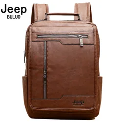 JEEP BULUO Men College School Bag PU Backpack Design Luxury Backpacks Business Male Shoulder Fashion Large Capacity Bags Travel