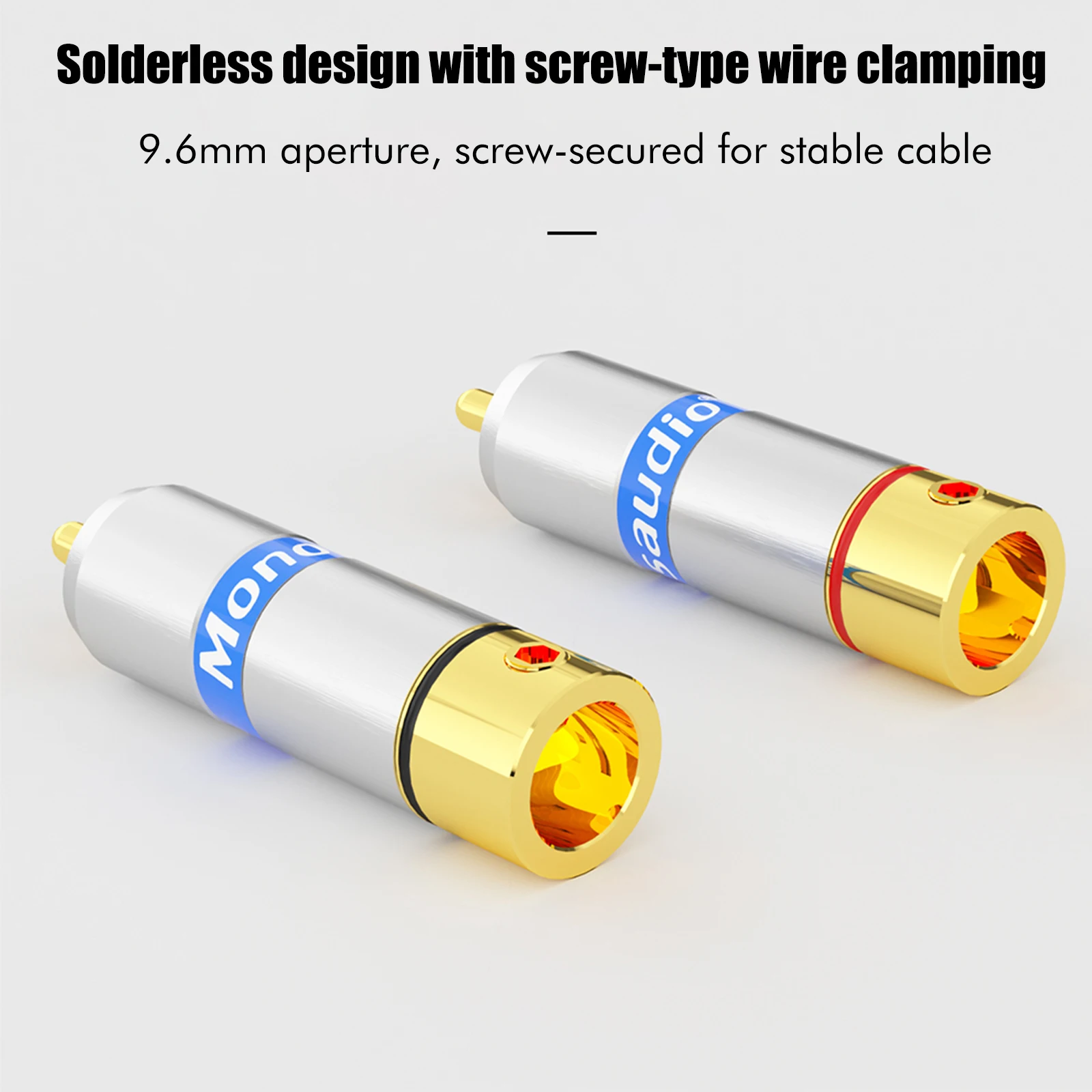 Monosaudio R206 24K Gold Plated Pure Copper Aluminum Alloy RCA Plug Connector Audio Connector Power Speaker Amplifier CD Player
