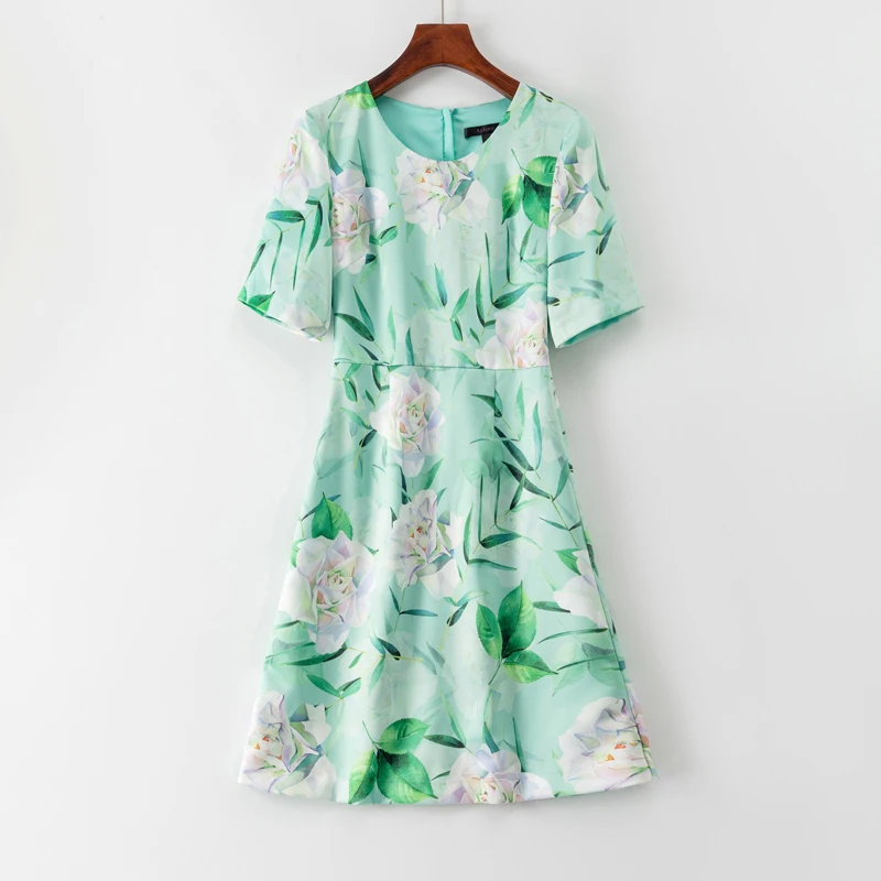 

Fashion O-Neck Short Sleeve A-Line Dresses Flower Print Women Dress