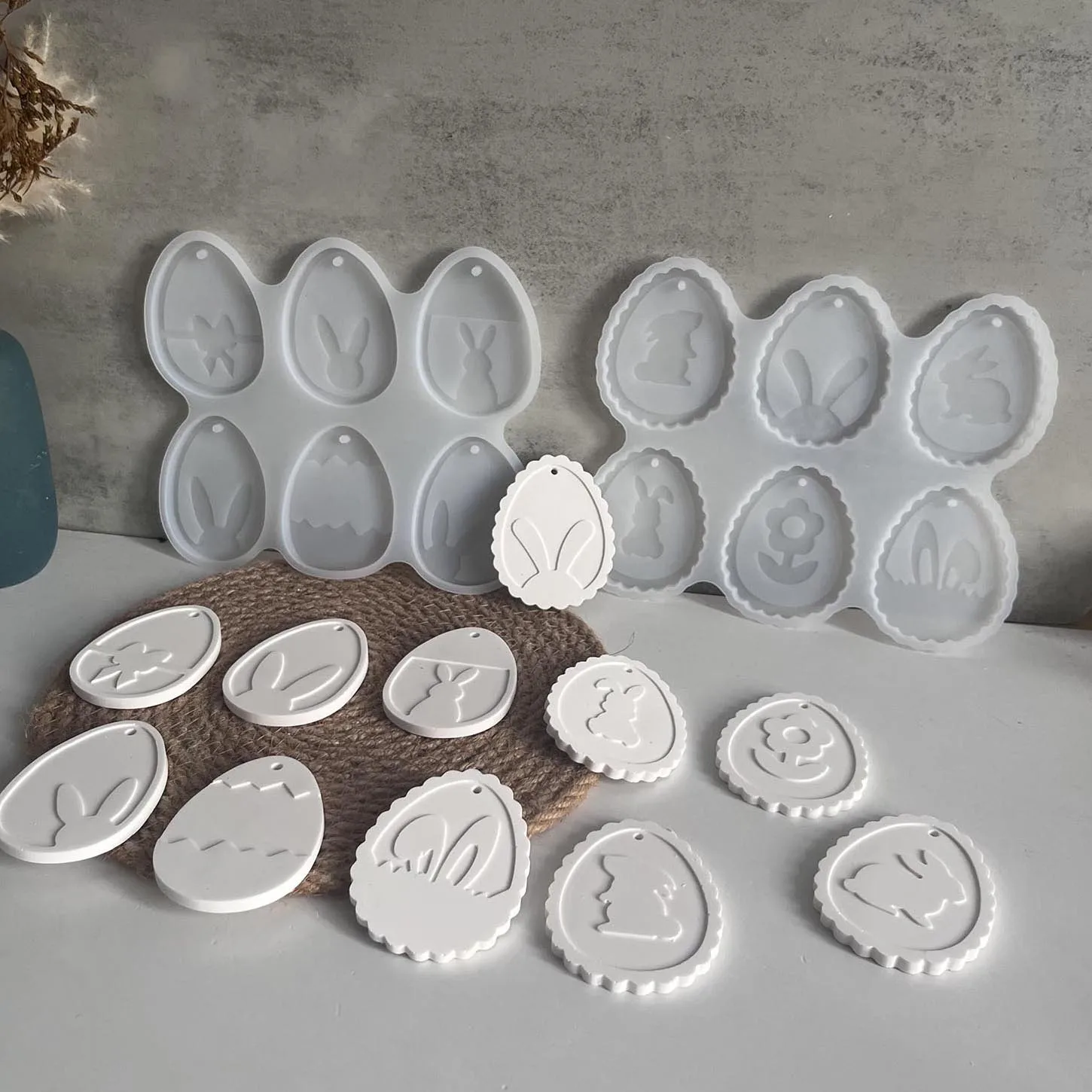 بيضة عيد الفصح على شكل قلادة قالب من السيليكون الدانتيل أرنب بيضة عيد الفصح علامة معلقة المفاتيح سلسلة بالتنقيط الغراء الجبس الشمع علامة قوالب #1