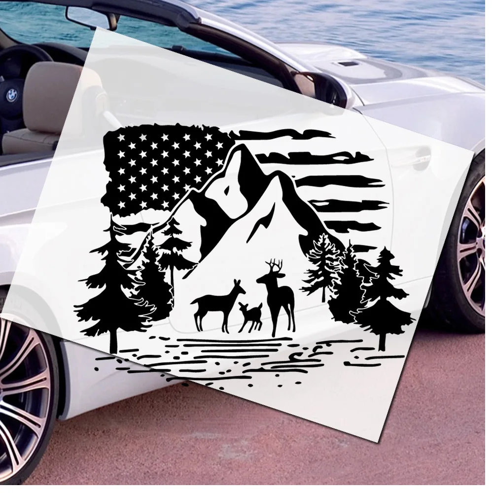 Elk US flag landscape, auto parts Hot Wild Animals Stickers Voiture Vinyl Sticker Oil Tank Cover Car Styling Custom