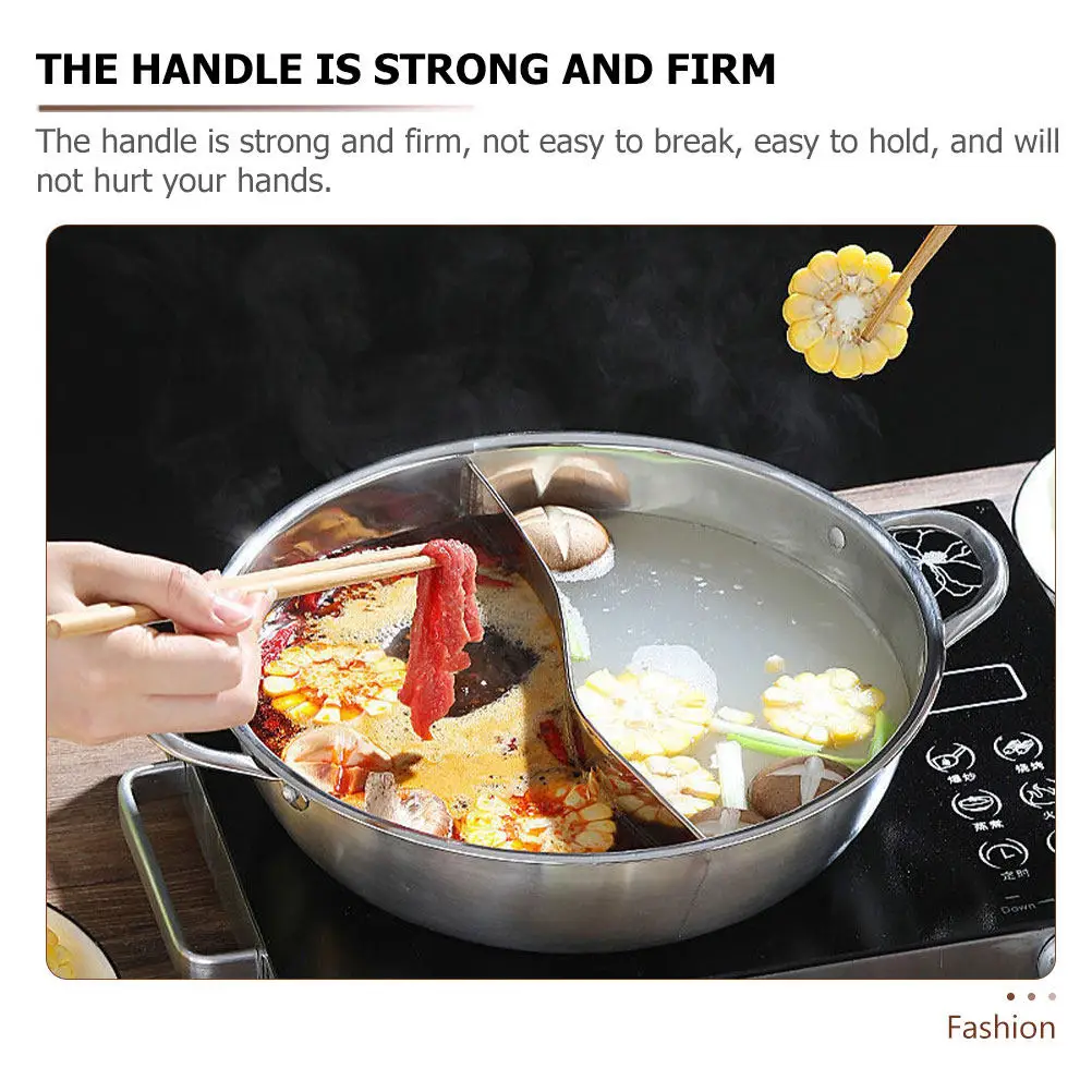 Stainless Steel Divided Hot Pot with Double Handles for Gas Induction Electric Stoves Two Flavor Chinese Style Cooking Pot