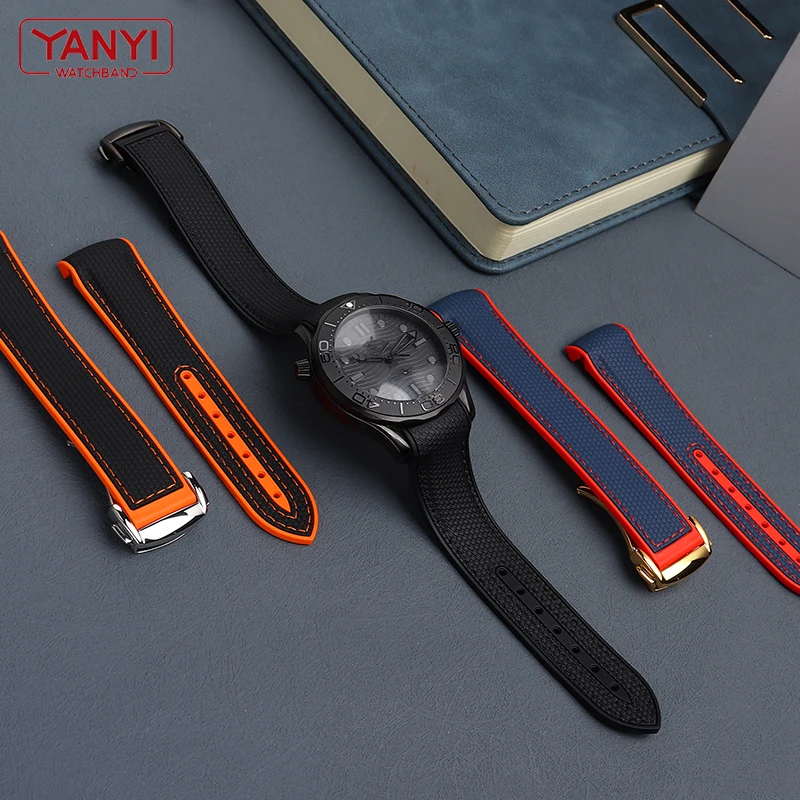 Rubber Watch Strap for omega moonwatch watch band 20mm 21mm 22mm silicone watchband folding clasp Curved end wristwatches belt