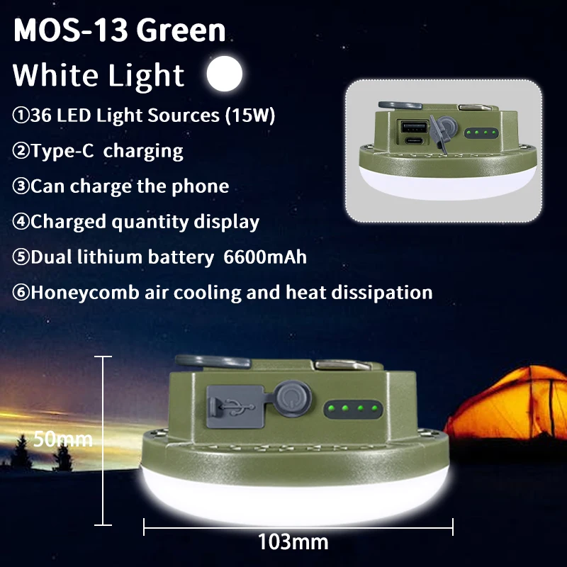 MOSLIGHTING 7200Mah LED Tent Light Rechargeable Lantern Portable