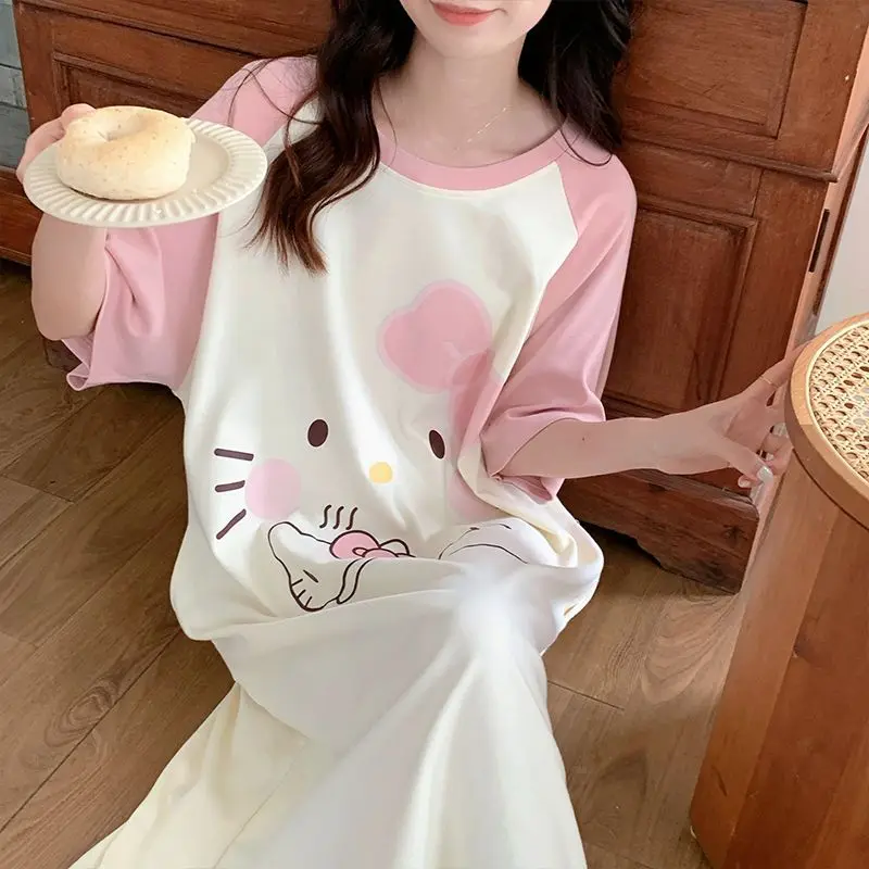 

Sanrio Sleepwear Women's Summer Hello Kitty Short Sleeved Nightgown Sweet and Cute Can Be Worn as Outerwear