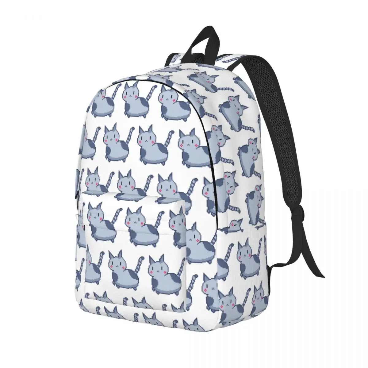 Cute Pixel Art Blue Cat Student Backpack School Bag Hiking Travel Daypack for Boys Girls Fashion Bookbag Shoulder Bags