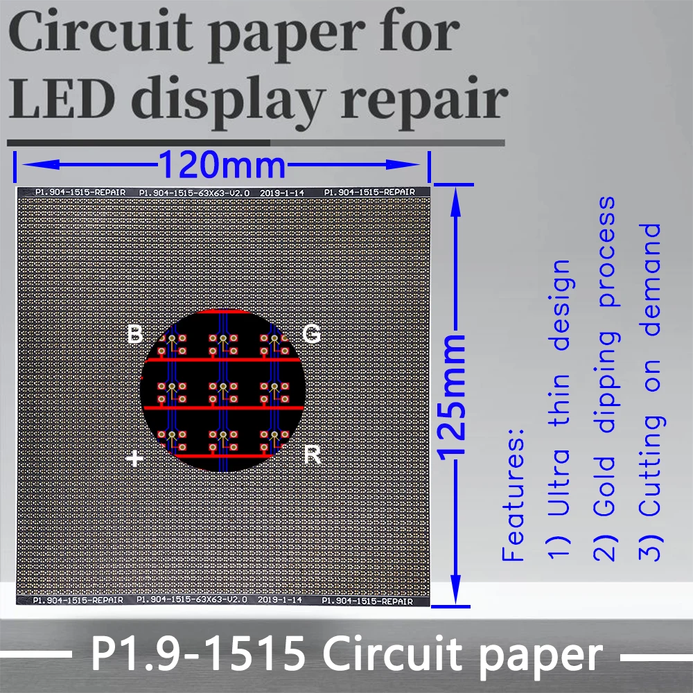 Papier z obwodami serii P1.9X modułu LED P1.9-1010 podkładka do naprawy PCB/1515 papier podkładkowy 120x125mm do naprawy PCB podczas instalacji