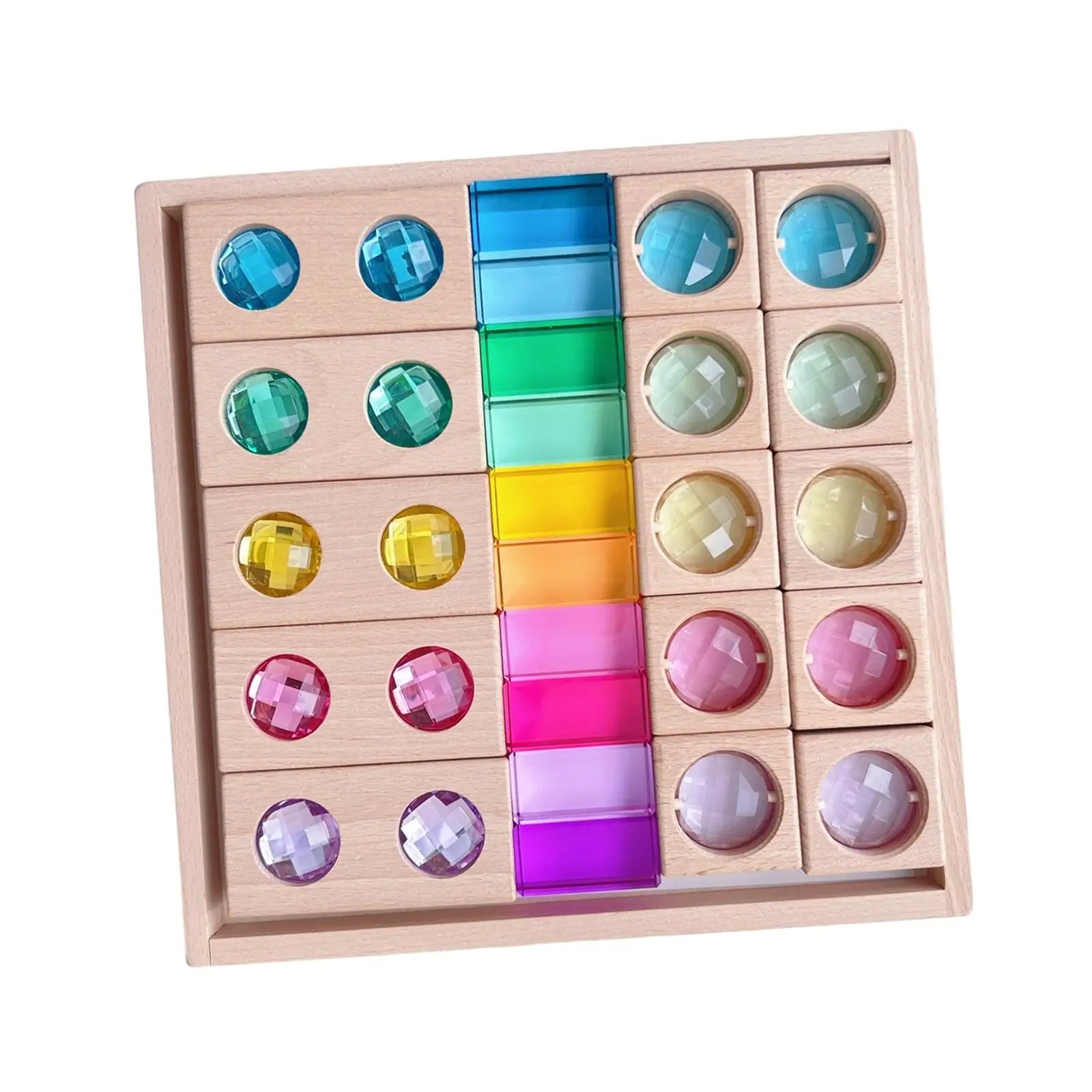 บล็อกไม้ GEM สีสันสดใส พร้อมถาดเก็บของ ฝึกการประสานงานระหว่างมือและตา ของขวัญที่เหมาะสำหรับเด็ก ชุดตัวต่อสร้างสรรค์