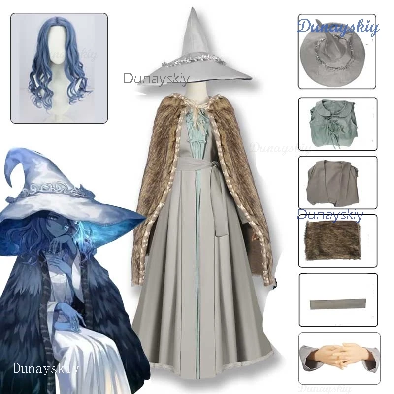 Game Witch Cosplay Costume Wig Ranni Cosplay Costume Dress Witches Dress Robe Halloween Hat Renna Cape Cloak Women Roleplay