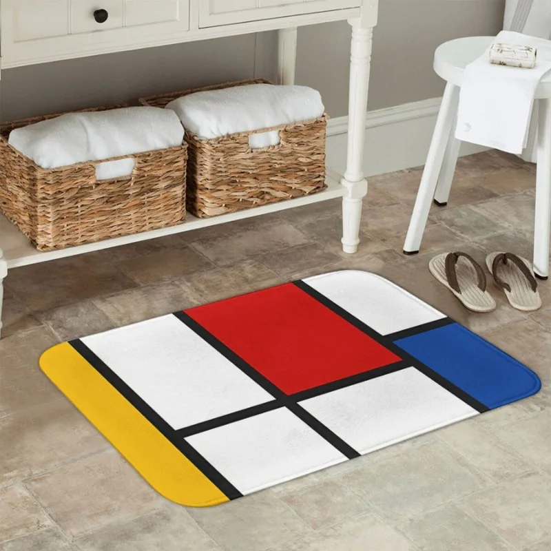 Mondrian-Inspired Non-slip Doormat, Flannel Kitchen Mat, Entrance Door Rug, Bedroom Decor, Machine Washable, Home Decor