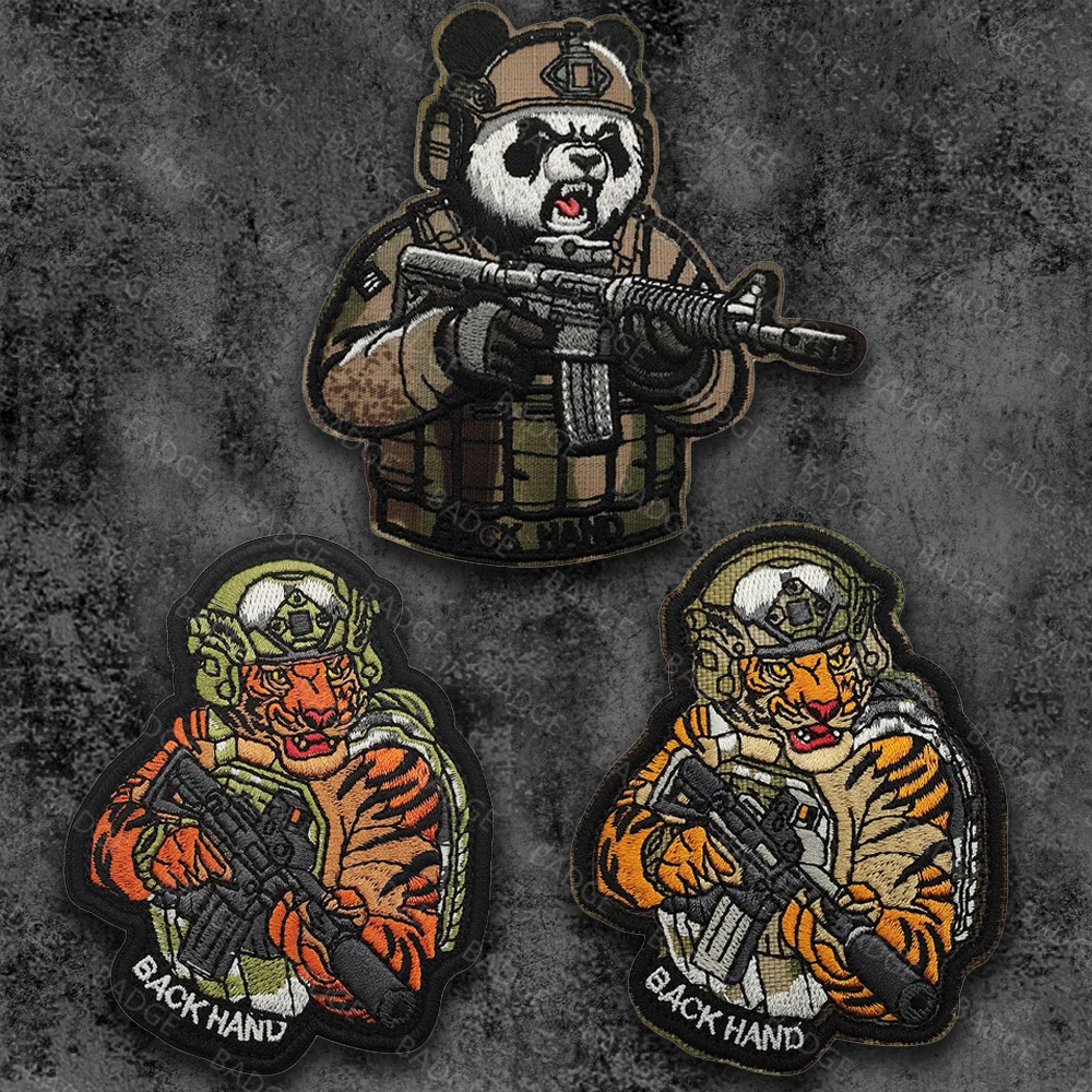 Tactical Angry Panda With Gun Patches CP Tiger Patch Hook And Loop Embroidered Shoulder Emblem Badge