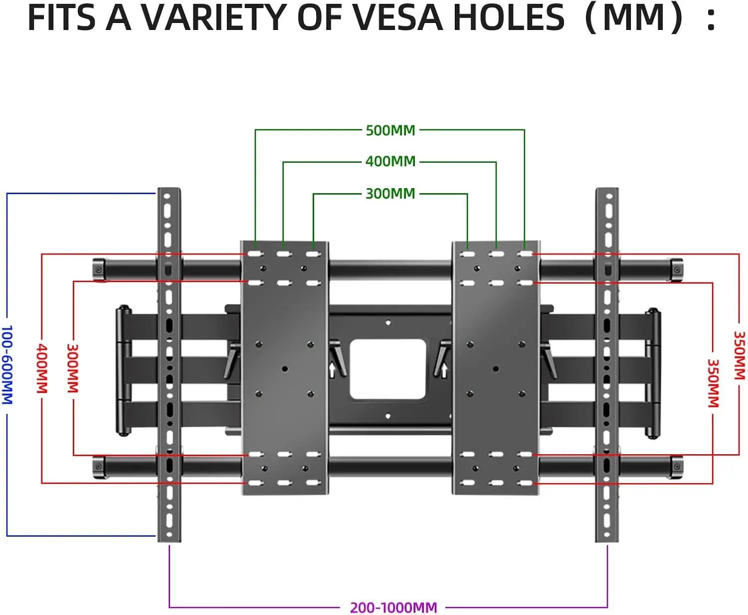 Heavy Duty LED TV Wall Mount, Articulando ajustável, suporte de movimento completo, tela grande, 98, 100, 75, 86, 90, 110, 120 Polegada