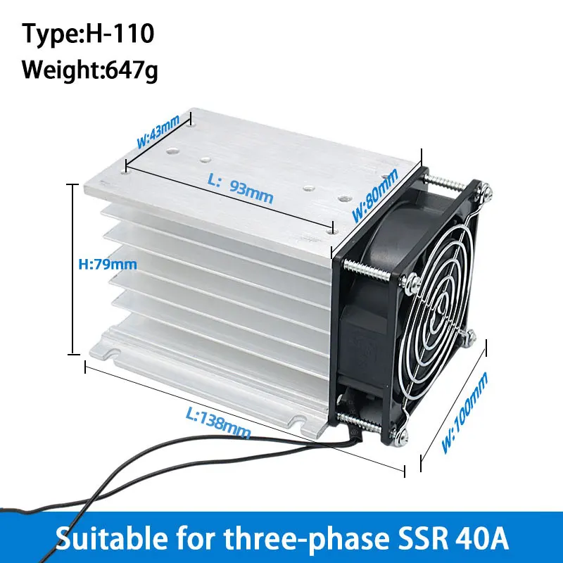 40A H-110 Three Phase SSR Solid State Relay Radiator Heat Sink With Fan