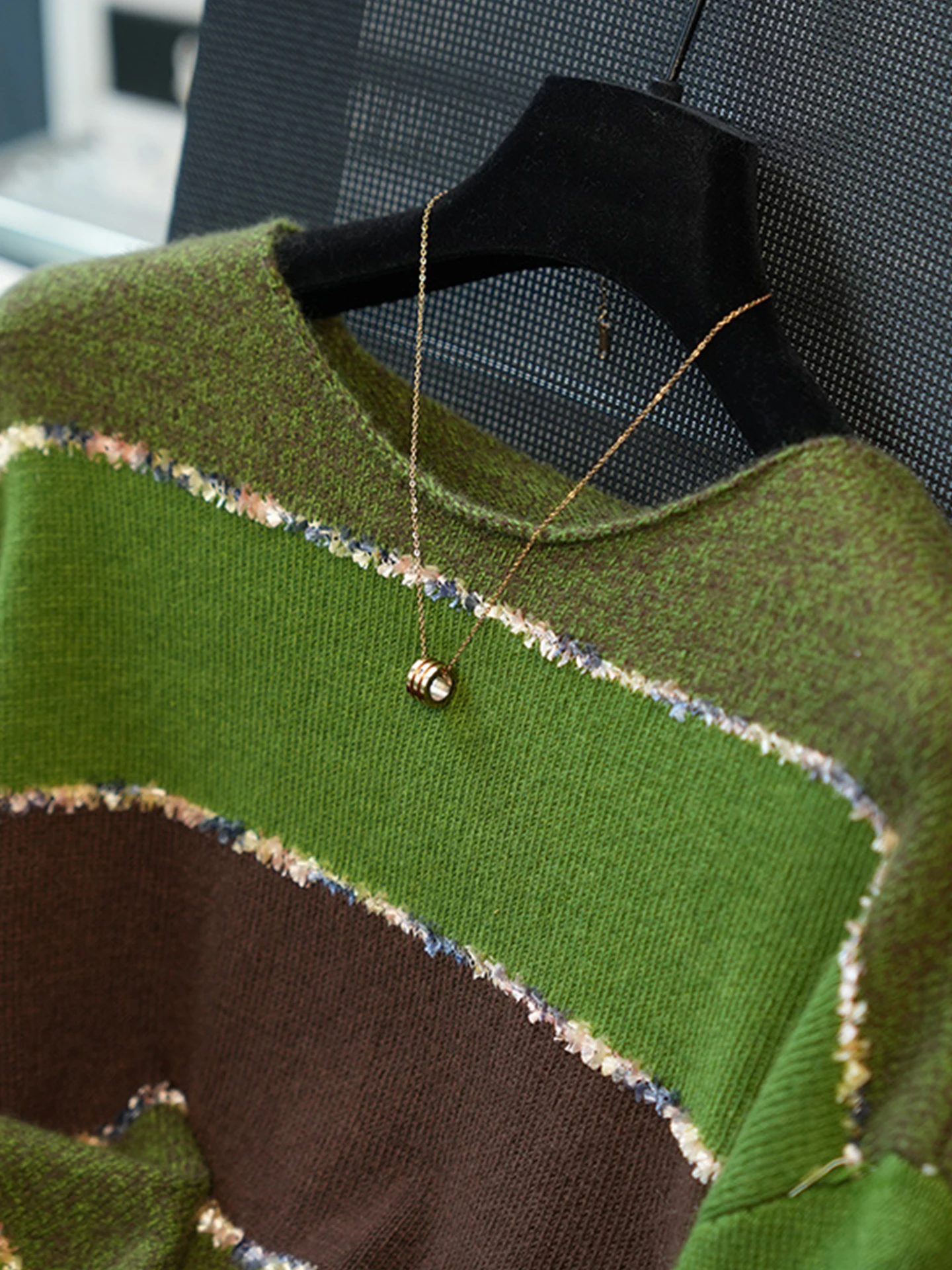 Ladies' Knitted Long Sve Sweater Retro Design Striped Color Blo Lazy Sle Commute Friendly round Ne Pullover Knitwear