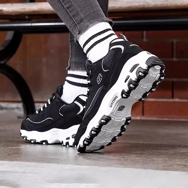 Skechers women\'s shoes classic dad shoes casual shoes classic black and white panda shoes thick sole heightening sports shoes