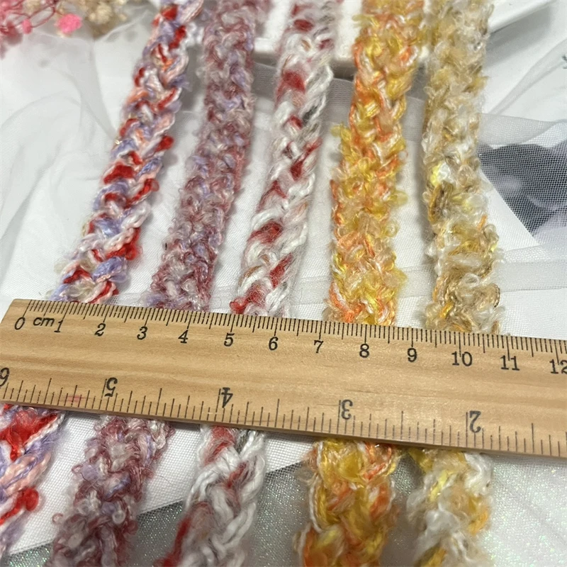 

1.5cm Wide Yellow Red Color Patchwork Curly Woolen Plaid Lace Autumn Winter Coat Shoe Cap Decorative Accessories Strip Ribbon