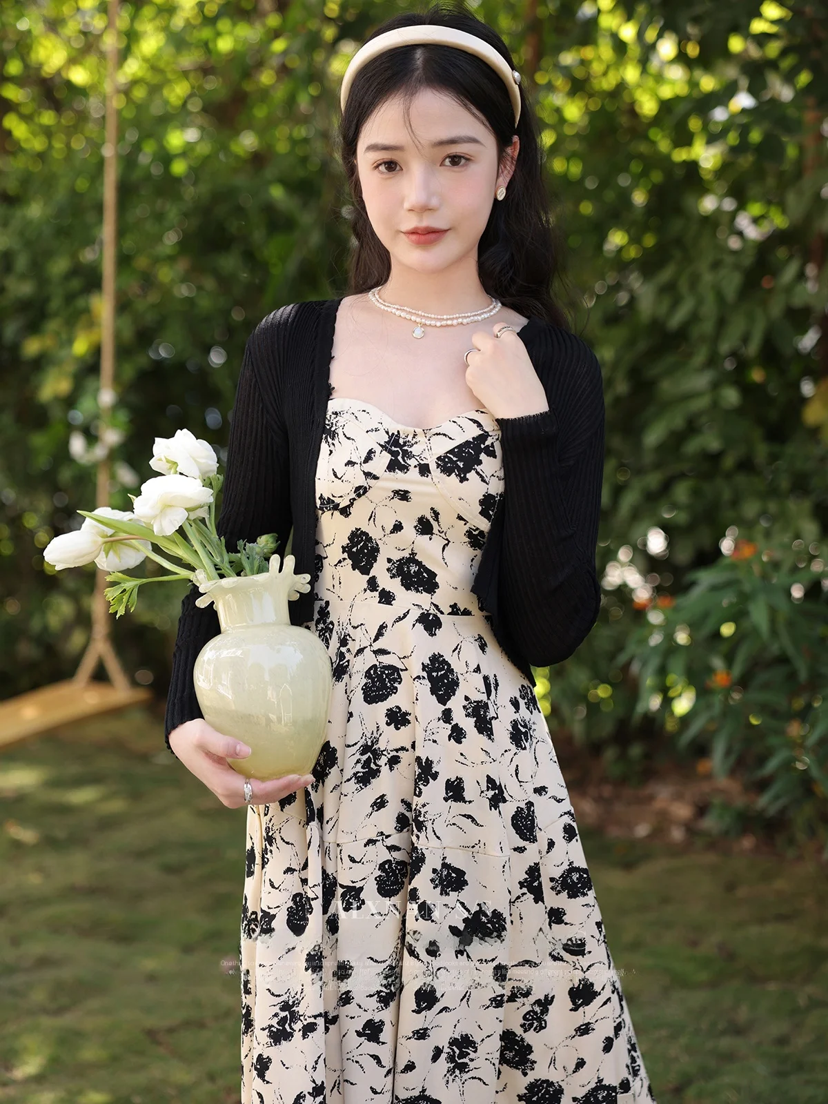 

Lxn28805 Spring New Arrival Women's Dr Set Strap Long A-Line Skirt High Waist Floral Print Commute Sle Casual Ele