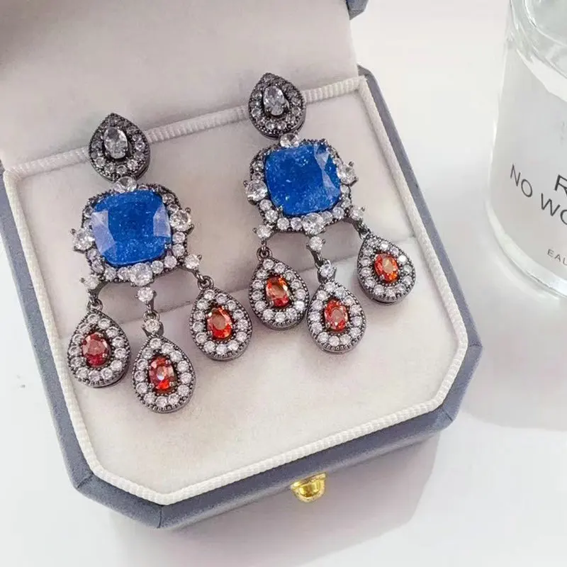 

Bilincolor Royal Blue and Red Tassel Earring for Women