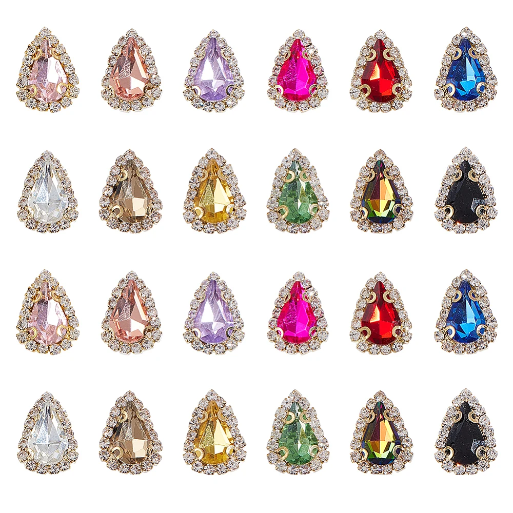24Pcs Teardrop Sew on Rhinestone Sewing Foil Back Glass Rhinestone AB Faceted Drop Shape Sew On Beads Glass Rhinestone