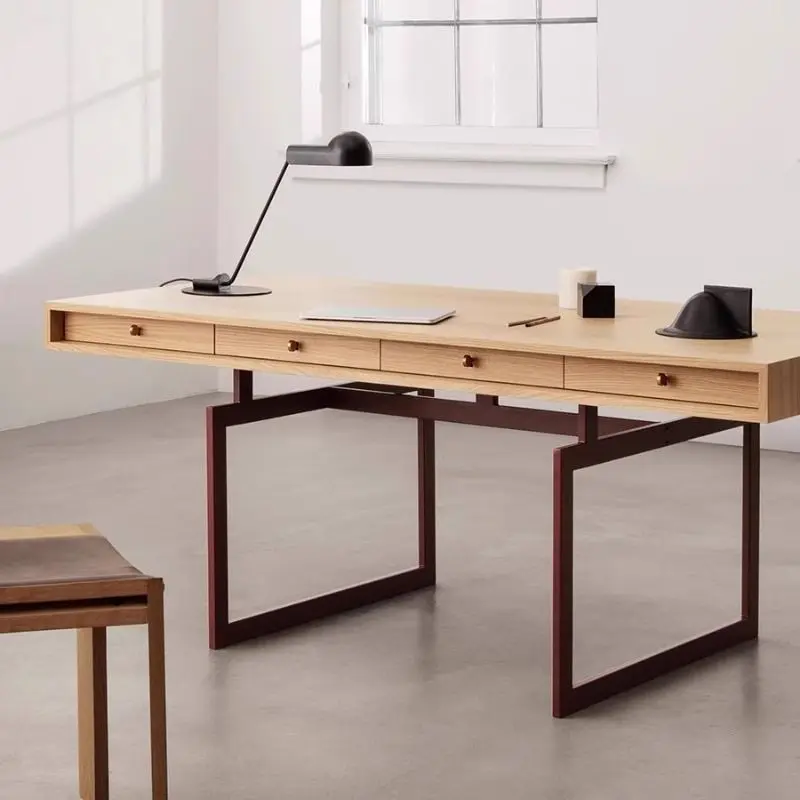 Minimalist solid wood desk, modern Nordic design, home computer desk with drawers