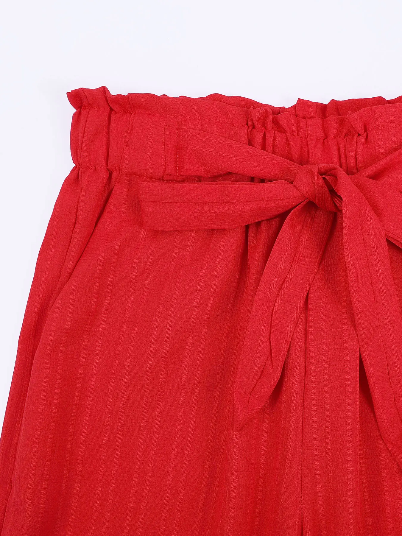 Fashion Lace-up Red Wide Leg Pants Casual Loose Elastic High Waist Cotton-linen Long Pants For Women Trouser Streetwear